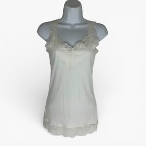 Mossimo Supply Co Y2K Lace Trim Cami White Layer Preppy Dainty Feminine Sz M